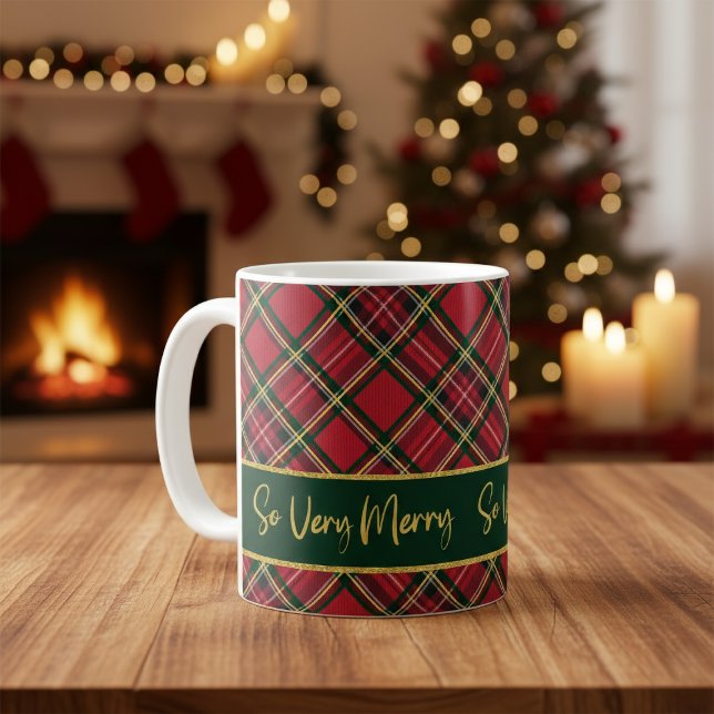 Red Tartan Kariertes Gold so froh Kaffeetasse (Red Tartan Plaid Gold So Very Merry Coffee Mug)