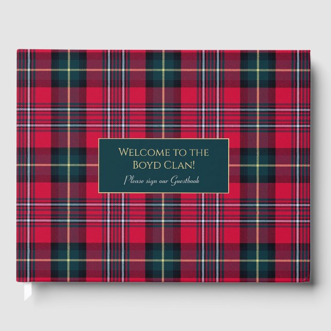 Red Tartan mit anpassbarem Text Gästebuch (Vorderseite)