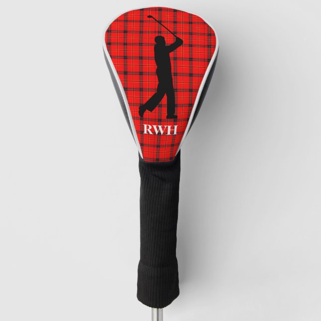 Red Tartan mit Golfer Mit Monogramm Golf Head Cove Golf Headcover (Vorderseite)