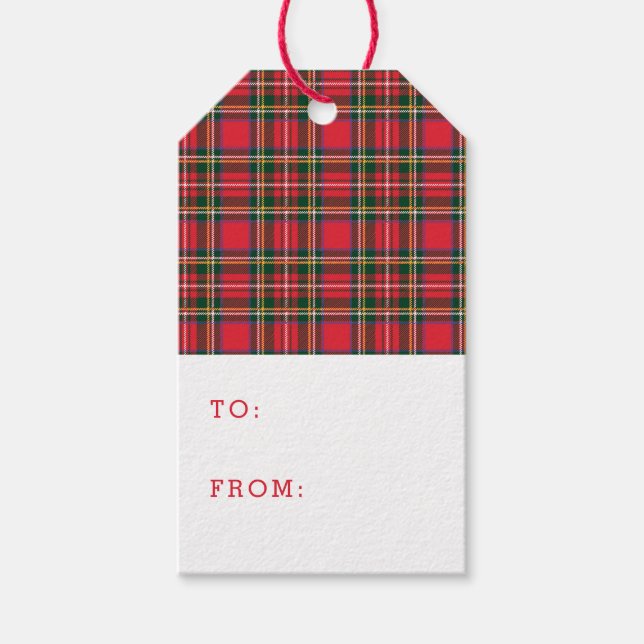 Red & Tartan Muster Geschenkanhänger (Vorderseite)