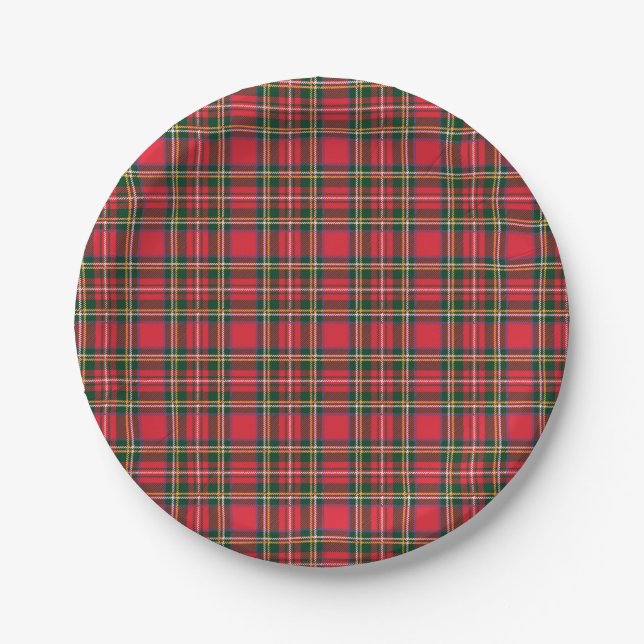 Red & Tartan Muster Pappteller (Vorderseite)