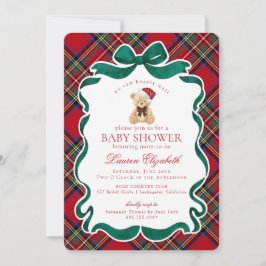 Red Tartan Plaid Christmas Bear Baby Shower Einladung