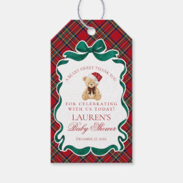 Red Tartan Plaid Christmas Bear Baby Shower Favors Geschenkanhänger