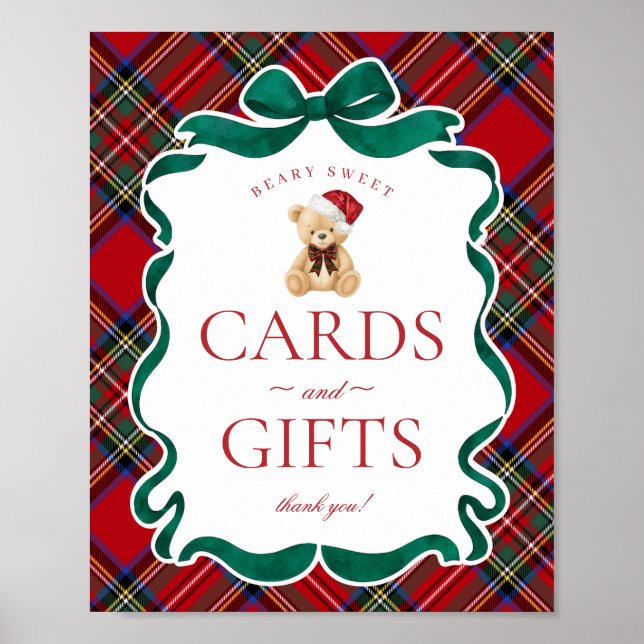 Red Tartan Plaid Christmas Bear Cards & Gifts Poster (Vorne)