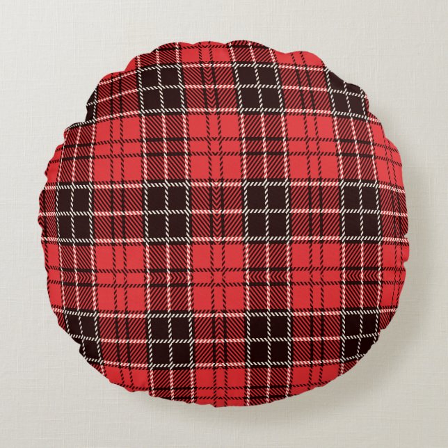 Red Tartan Rundes Kissen (Vorderseite)