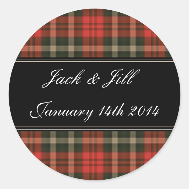 Red Tartan Scottish Wedding dates stickers (Devant)