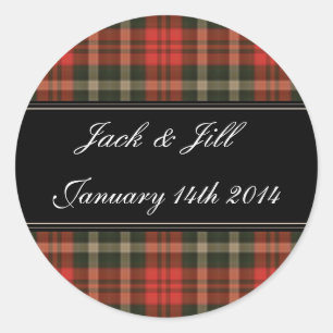Red Tartan Scottish Wedding dates stickers