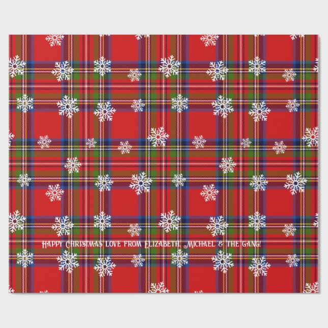 Red Tartan Snowflake Personalisierte Weihnachten Geschenkpapier (Flach)