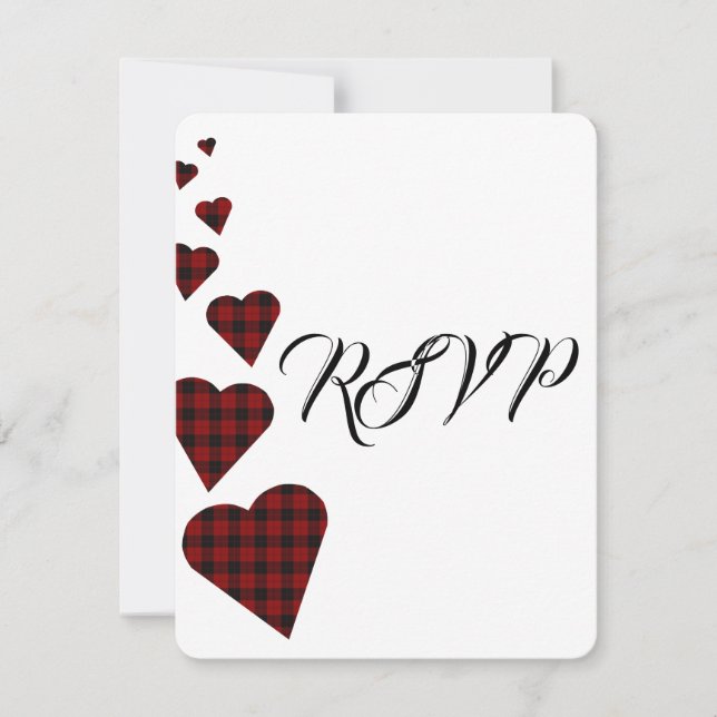 Red Tartan Wedding RSVP Karte (Vorderseite)