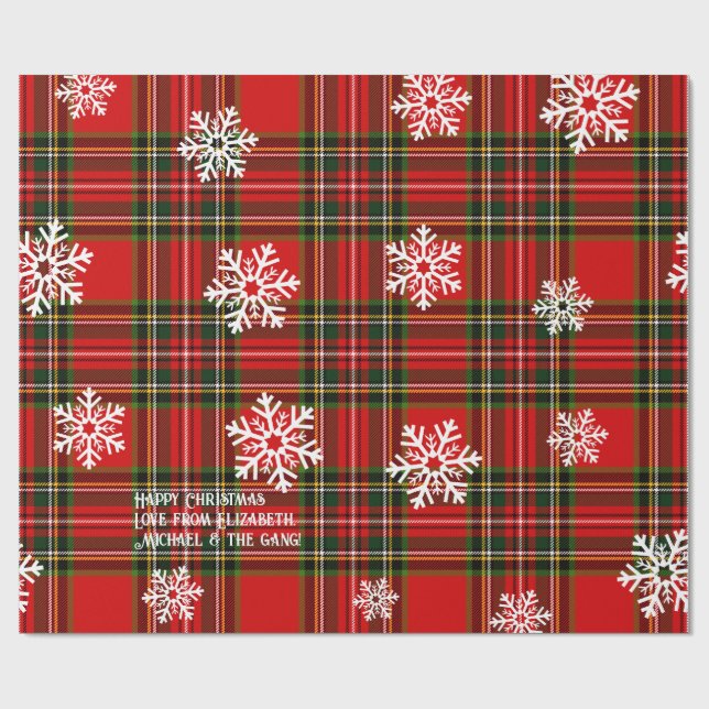 Red Tartan White Snowflake Personalisierte Weihnac Geschenkpapier (Flach)