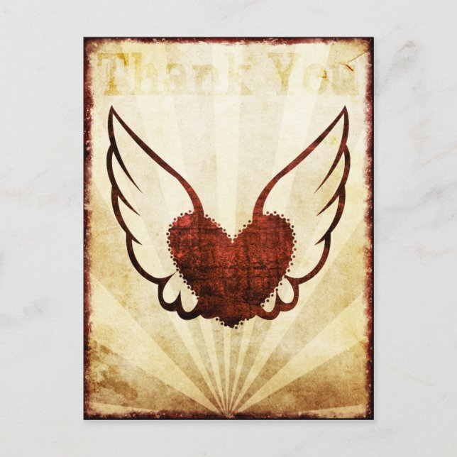 Red Tattoo Winged Heart Vielen Dank Postcard Postkarte (Vorderseite)