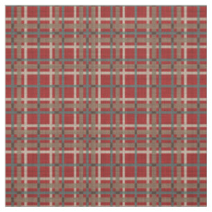 Red Taupe Brown Aquamarin Blue Tartan Squares Must Stoff