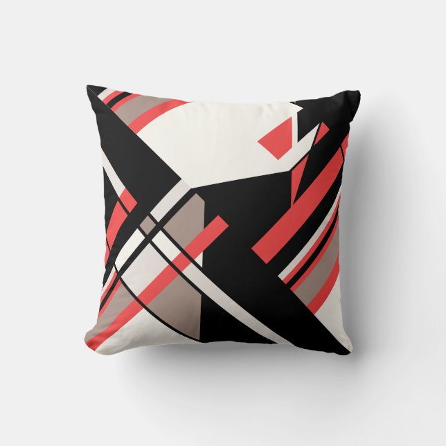Red Taupe Schwarz-weiß diagonal Geometric Design Kissen (Vorderseite)