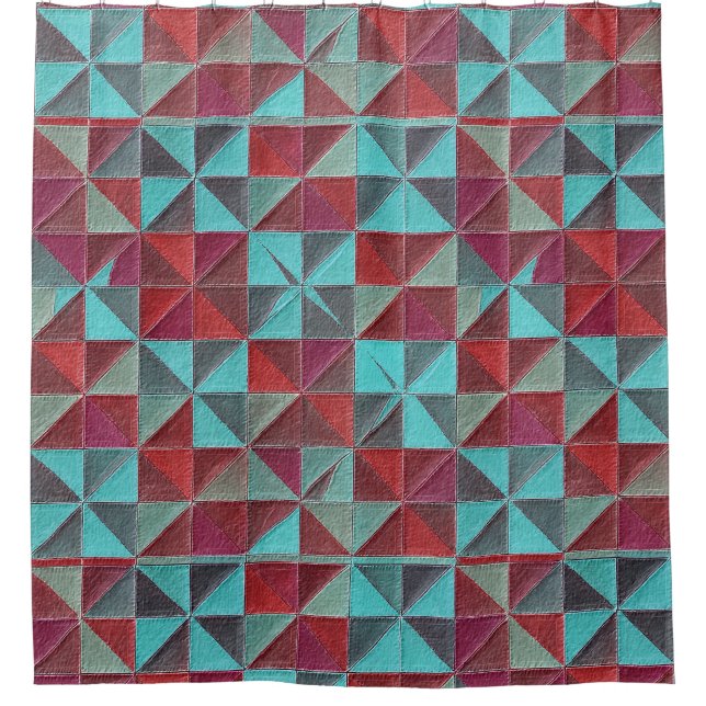 red, teal, purple, and gray quilt duschvorhang (Vorderseite)