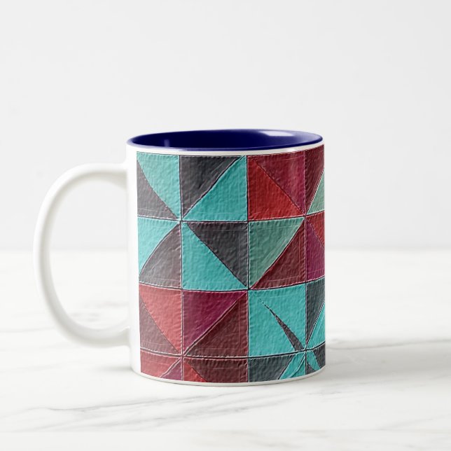 red, teal, purple, and gray quilt zweifarbige tasse (Links)