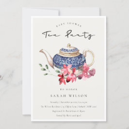  Red Teapot Floral Baby Dusche Tee Party Einladung