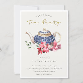 Red Teapot Floral Baby Dusche Tee Party Einladung