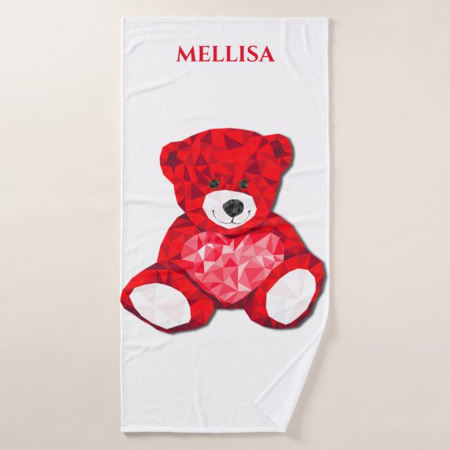 RED Teddy Bär Badetuch, personalisierter Name. Badehandtuch (Badehandtuch)