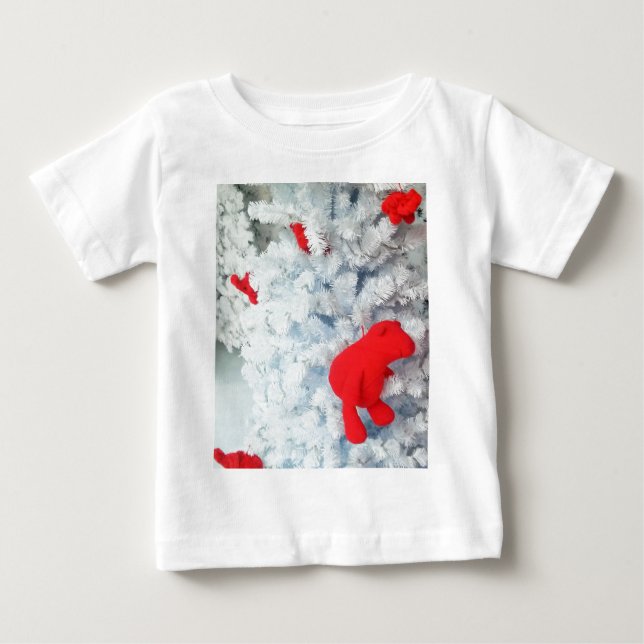 Red Teddy Bär in Christmas Tree Baby T-shirt (Vorderseite)