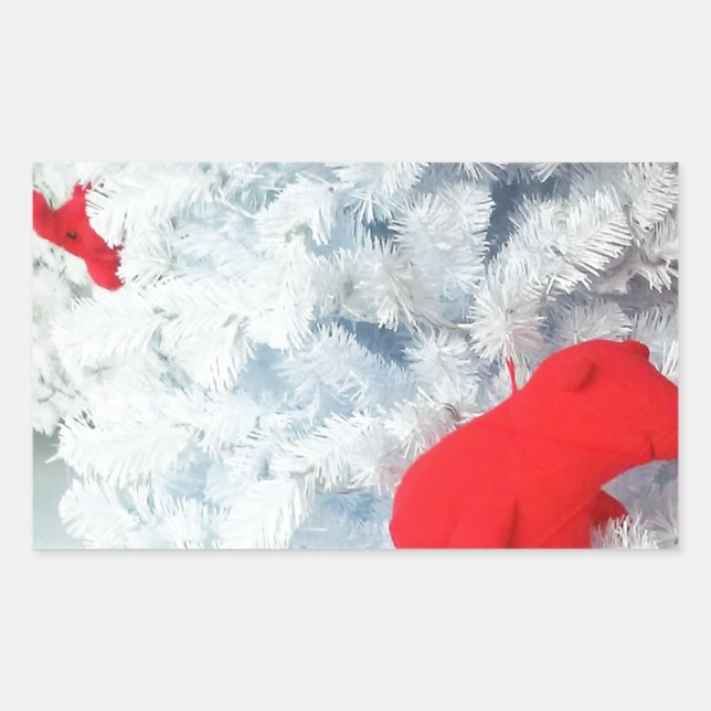 Red Teddy Bär in Christmas Tree Rechteckiger Aufkleber (Vorderseite)