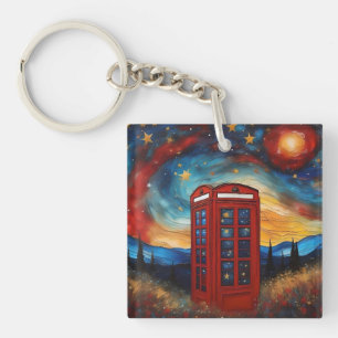 Red Telefone Box auf farbenfrohe Sternennacht Schlüsselanhänger
