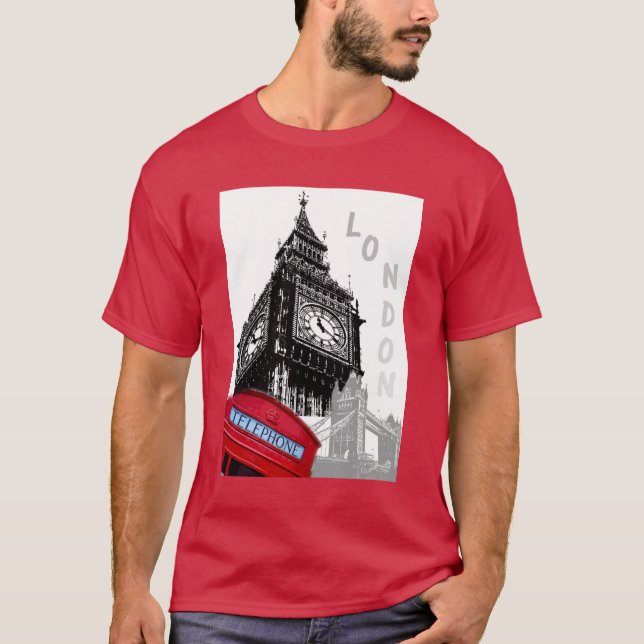 Red Telefone Box London Big Ben Clock Tower T-Shirt (Vorderseite)
