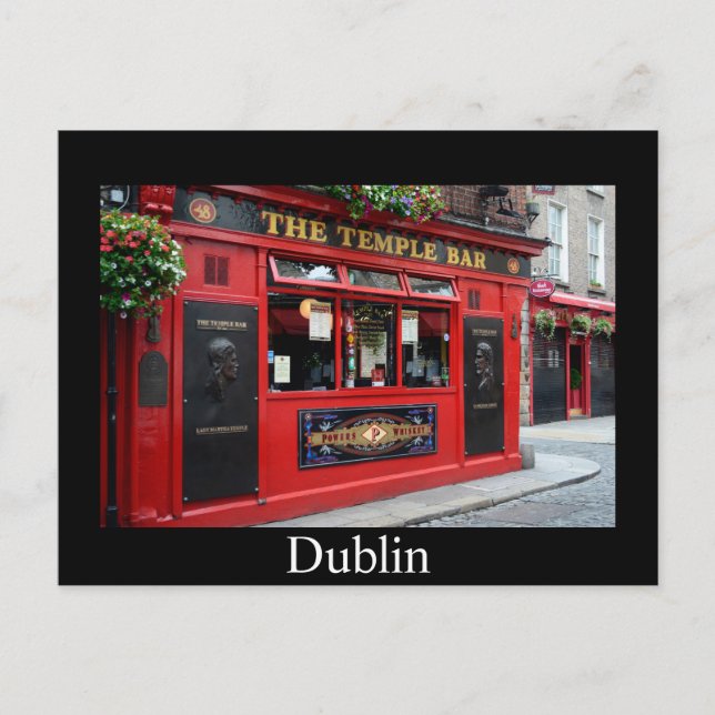 Red Temple Bar pub dans Dublin carte avec texte (Devant)