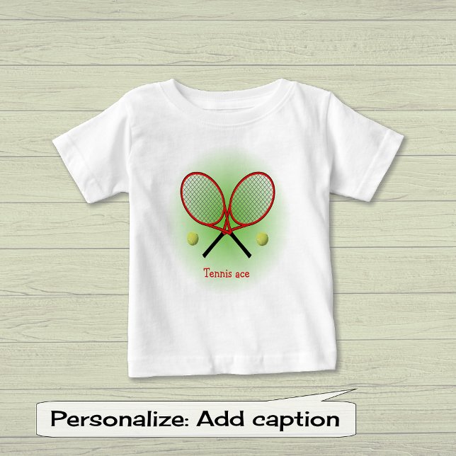 Red tennis add name or text baby t-shirt (Von Creator hochgeladen)