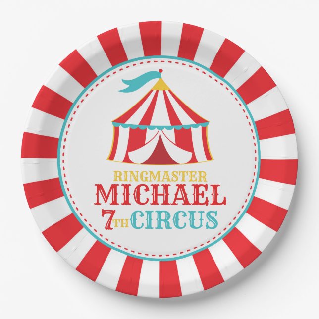 Red Tent Circus Karneval Geburtstagsparty Teller (Vorderseite)