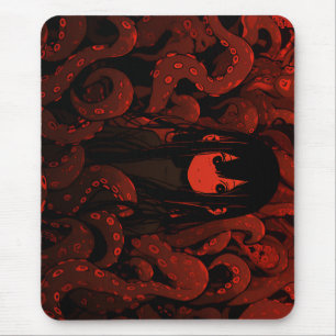 Red Tentacle Horror Anime Girl Mousepad