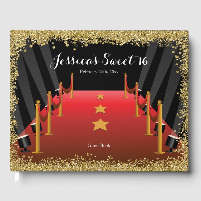 Red Tepet Hollywood Glitzer Sweet 16 Gästebuch (Vorderseite)
