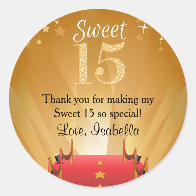 Red Tepet Hollywood Star Sweet 15 Favors Runder Aufkleber (Vorderseite)