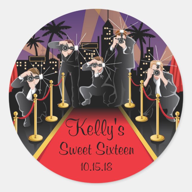 Red Tepet Hollywood Sweet 16 Gastgeschenk Labels Runder Aufkleber (Vorderseite)