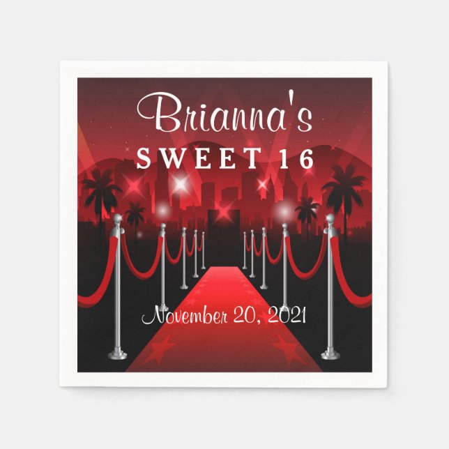 Red Tepet Hollywood Sweet 16 Personalisiert Napkin Serviette (Vorderseite)