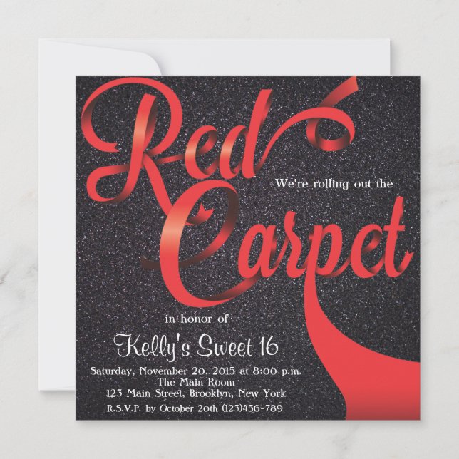 Red Teppich Hollywood Sweet 16 Birthday Einladung (Vorderseite)