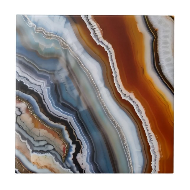 Red Terracotta White Black Blue Gold Agate Geode Fliese (Vorderseite)
