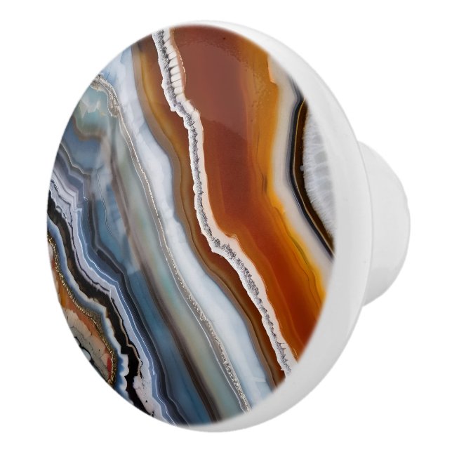 Red Terracotta White Black Blue Gold Agate Geode Keramikknauf (Rechts)