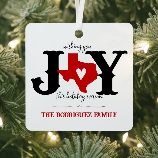 Red Texas JOY Foto Holiday Ornament Aus Metall (InSitu)