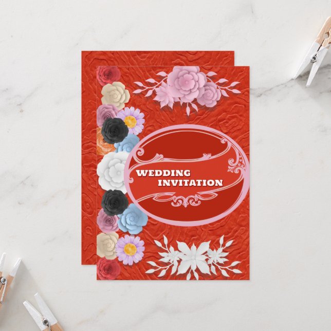 Red Texture Floral Islamische Hochzeit Einladung (Vorderseite/Rückseite Beispiel)