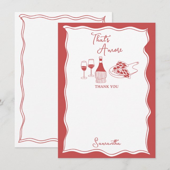 Red That's Amore Italian Pizza Wine Brautparty Dankeskarte (Vorne/Hinten)
