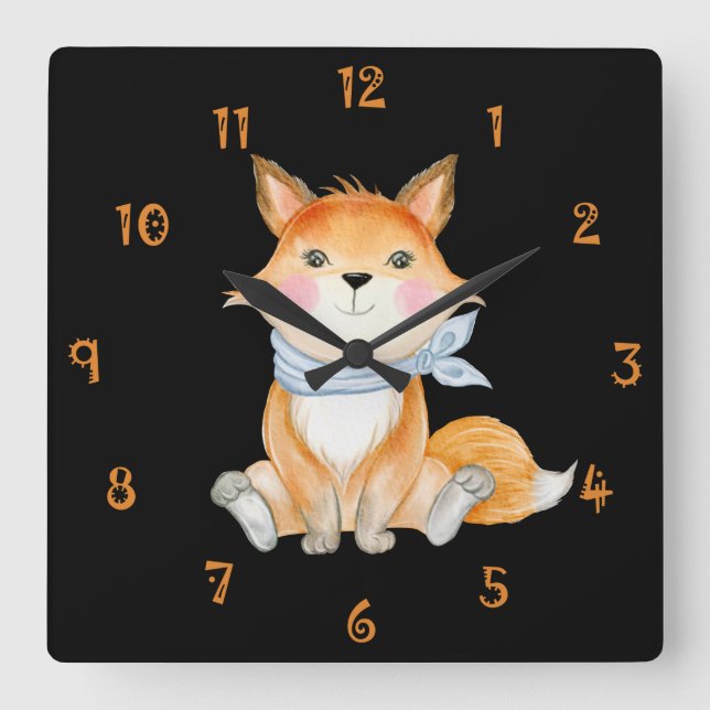 Red the Foxx Wall Clock Quadratische Wanduhr (Vorderseite)