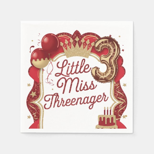 Red Threenager Geburtstagsparty Napkins Serviette (Vorderseite)