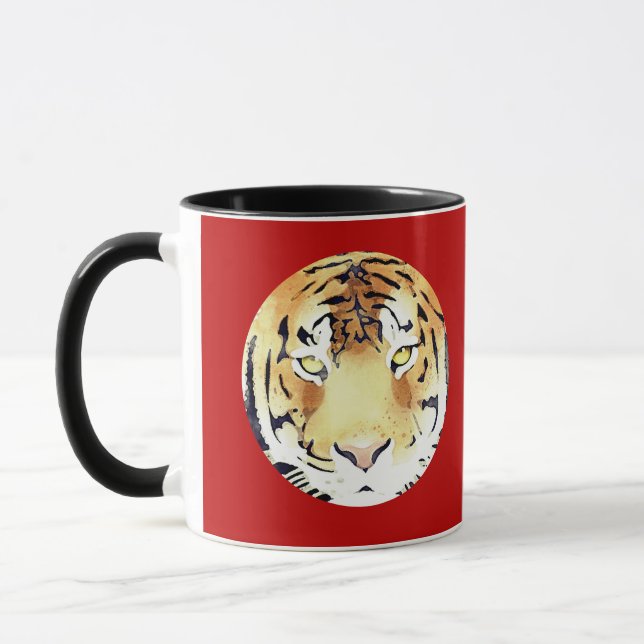 Red Tiger Wasserfarbe Chinesisch Neujahr 2022 Zodi Tasse (Links)