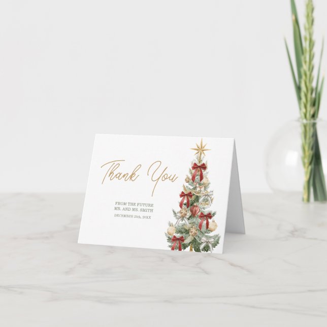 Red Tis the Season to be Married Wedding Folded Dankeskarte (Vorderseite)