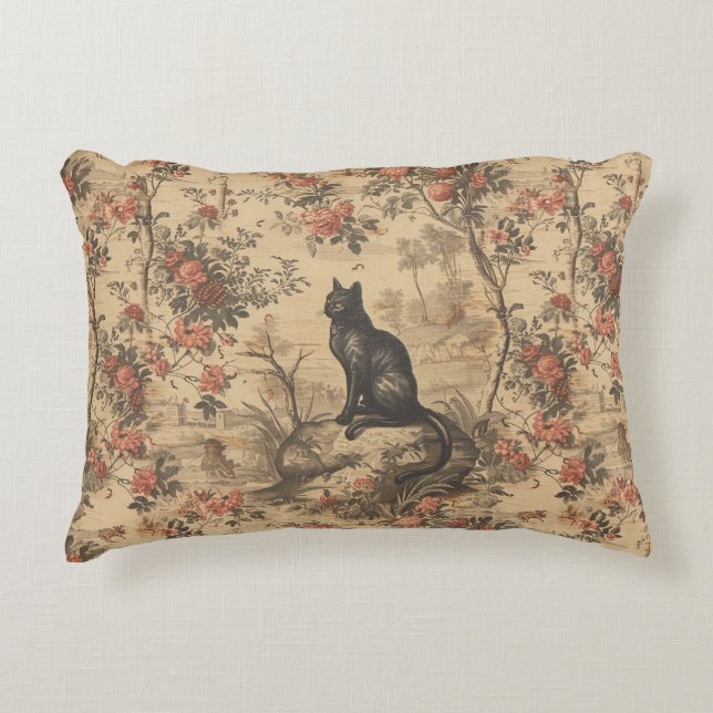 Red Toile Chinoiserie Cat Damask Dekokissen (Vorderseite)