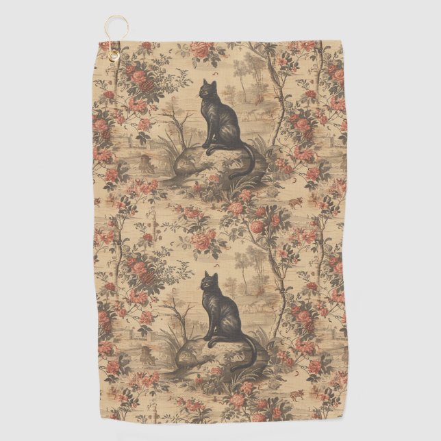 Red Toile Chinoiserie Cat Damask Golfhandtuch (Vorderseite)