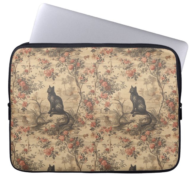 Red Toile Chinoiserie Cat Damask Laptopschutzhülle (Vorderseite)