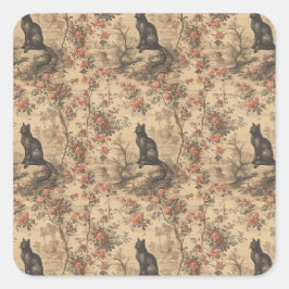 Red Toile Chinoiserie Cat Damask Quadratischer Aufkleber
