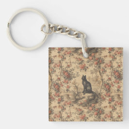 Red Toile Chinoiserie Cat Damask Schlüsselanhänger