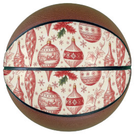 Red Toile Chinoiserie Christmas Ornaments Basketball